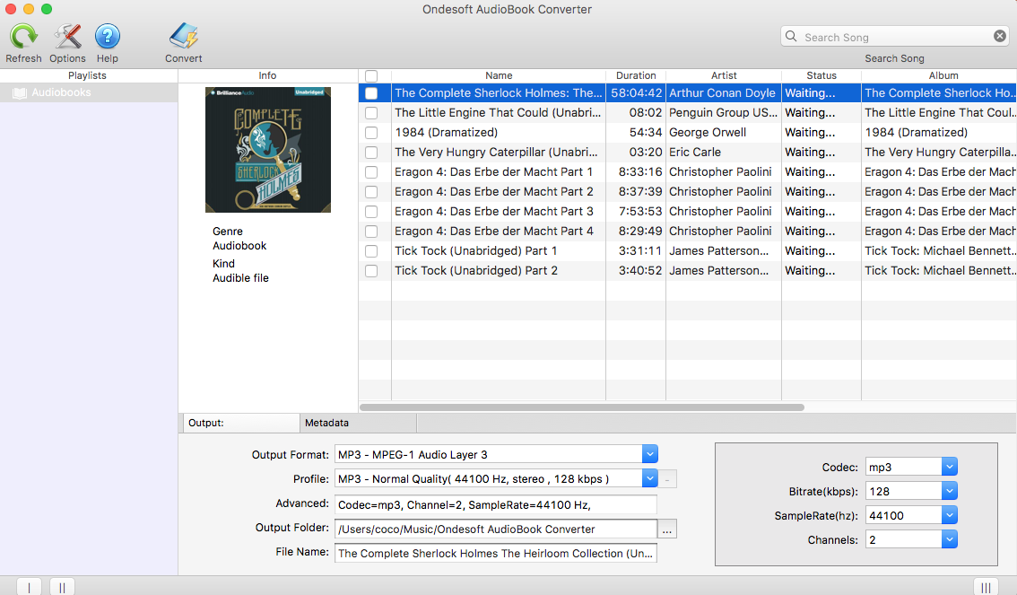 audiobook converter interface