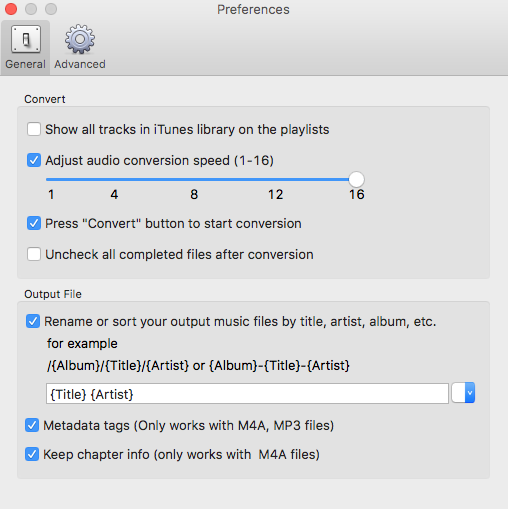 Mac AudioBook Converter preferences